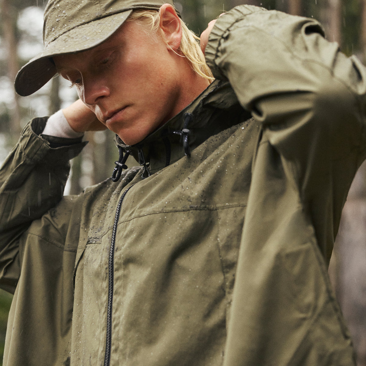 Model wearing Rainshield outerwear