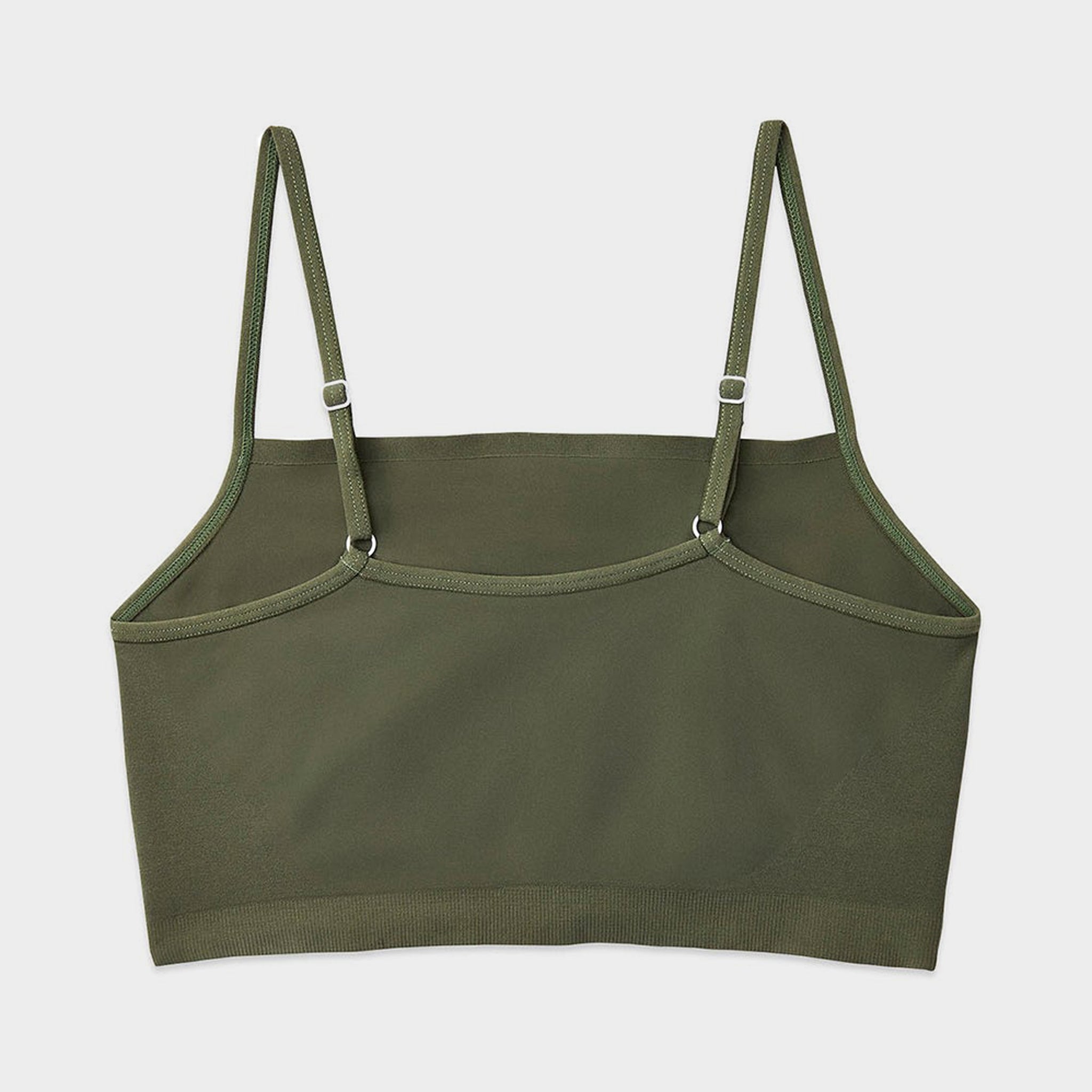 Round Neck with Removable Bra Cup Cotton Spandex Bra Top in Olive