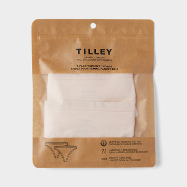 Tilley Women's Standard Organic Cotton 2-Pack Thong, Black, Small